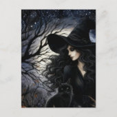 Carte Postale Cute Witch With Her Black Kitty (Devant)