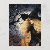 Carte Postale Cute Witch With Her Ginger Kitty (Devant)