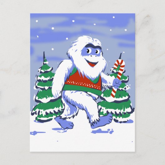 Carte Postale Cute yeti christmas in forest (Devant)