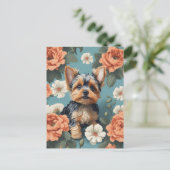 Carte Postale Cute Yorkshire Terrier Puppy Floral (Debout devant)