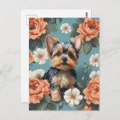 Carte Postale Cute Yorkshire Terrier Puppy Floral (Devant / Derrière)