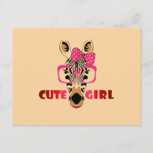 Carte Postale Cute Zebra Connaît Une Mignonne Fille ; Caricature