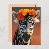 Carte Postale Cute Zebra portant des fleurs orange (Devant / Derrière)