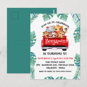 Carte Postale Cute Zoo jungle farm truck tractor boy Birthday