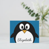 Carte Postale cutoon penguin blue background (Debout devant)