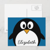 Carte Postale cutoon penguin blue background (Devant / Derrière)