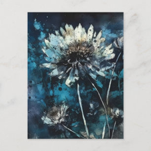 Carte Postale cyanotype alcool encre d'aquarelle Flores