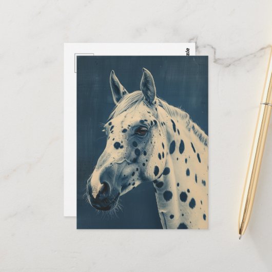 Carte Postale cyanotype léopard Appaloosa (Devant/Arrière en situation)