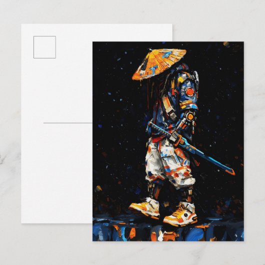 Carte Postale Cyber Ninja Palette Knife Neon Orange Impasto (Devant / Derrière)