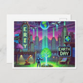 Carte postale Cyberpunk Jour des terres 16 bits Pi (Devant / Derrière)