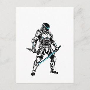 Carte Postale Cyberpunk Mecha Shinobi Futuristic Cyber Ninja Gra