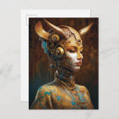 Carte Postale Cyborg Antelope Femme Robot Science Fiction (Devant / Derrière)