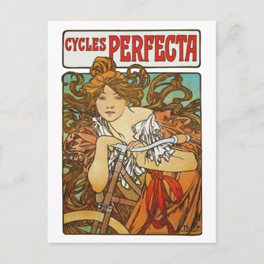 Carte Postale Cycles Perfecta, Alphonse Mucha Art Nouveau (Devant)