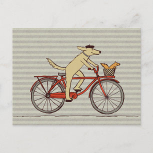 Carte Postale Cycling Dog with Squirrél Friend - Fun Animal Art