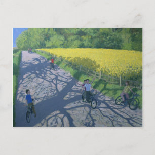 Carte Postale Cyclistes et champ jaune Kedleston Derby