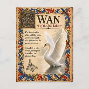 Carte Postale Cygne, Art du Bestiaire Médiéval