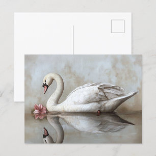 Carte Postale Cygne avec une peinture à fleurs rose vif