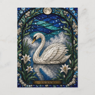 Carte Postale Cygne, vitrail du lys blanc