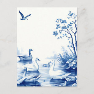 Carte Postale Cygnes de Blue Willow sur un lac