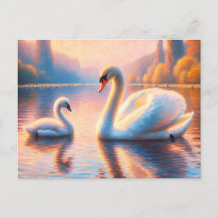 Carte Postale Cygnet et cygne