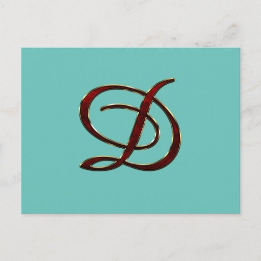 Carte Postale D monogramme en script couleur cuivre sur (Devant)