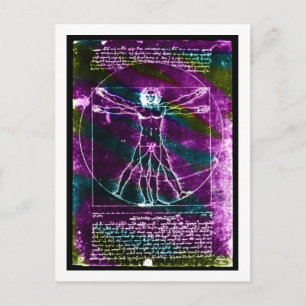 Carte Postale Da Vinci proportion homme coloré lumière noire