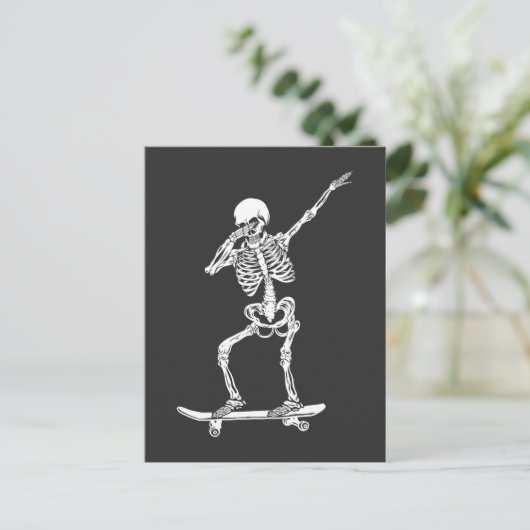 Carte Postale Dabbing Skeleton Retro Skateboard (Debout devant)