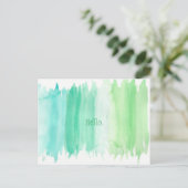Carte postale d'accueil aquarelle verte et bleue (Debout devant)