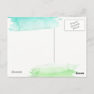 Carte postale d'accueil aquarelle verte et bleue