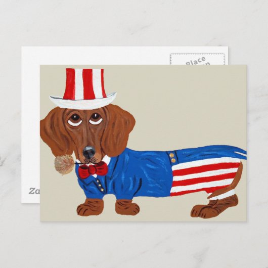 Carte Postale Dachshund À Oncle Sam Suit (Devant / Derrière)