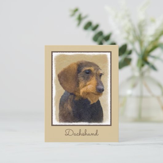 Carte Postale Dachshund (À poils durs) Peinture Chien Art origin (Debout devant)