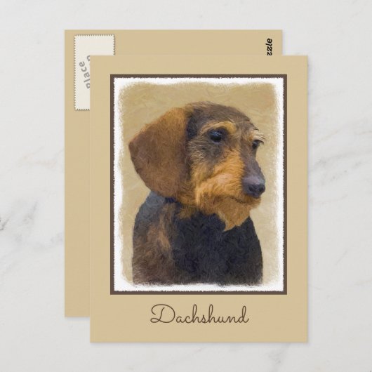 Carte Postale Dachshund (À poils durs) Peinture Chien Art origin (Devant / Derrière)