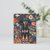 Carte Postale Dachshund Adorable Entouré De Fleurs Vibrantes (Debout devant)