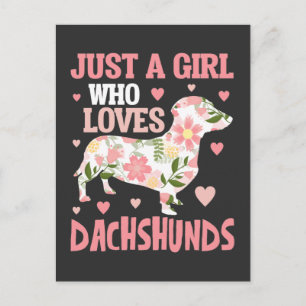 Carte Postale Dachshund Adorant Fleur Chien Fleur Coeurs Chiot
