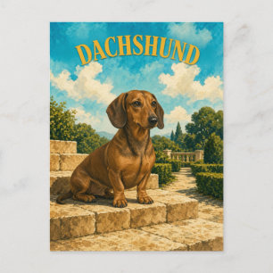 Carte Postale Dachshund, Art Chien à l'aquarelle Vintage