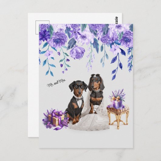 Carte Postale Dachshund Art Mariage (Devant / Derrière)