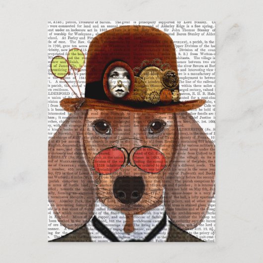 Carte Postale Dachshund avec Casquette Bowler Steampunk (Devant)