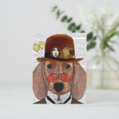 Carte Postale Dachshund avec Casquette Bowler Steampunk (Debout devant)