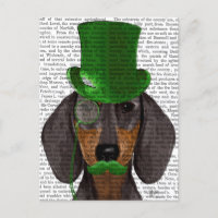 Dachshund avec Chapeau Vert Haut Chapeau Noir Tan 