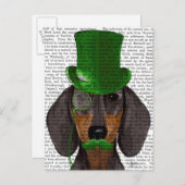 Carte Postale Dachshund avec Chapeau Vert Haut Chapeau Noir Tan (Devant / Derrière)