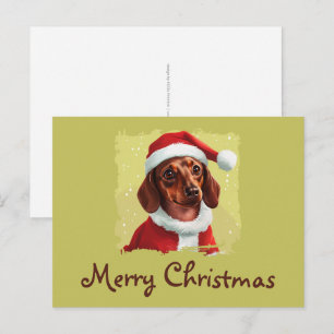 Carte Postale Dachshund avec tenue du Père Noël - Noël 1
