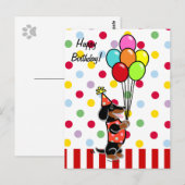 Carte Postale Dachshund Birthday Cartoon Balloons (Devant / Derrière)