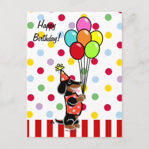 Carte Postale Dachshund Birthday Cartoon Balloons