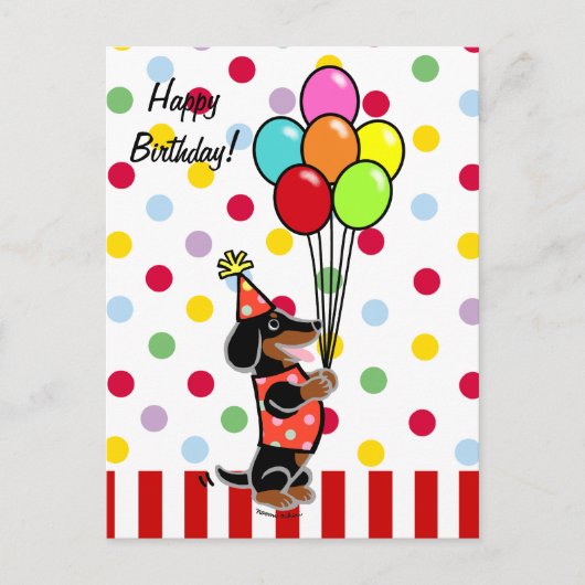 Carte Postale Dachshund Birthday Cartoon Balloons (Devant)