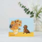 Carte Postale Dachshund (brun1) - Fleurs de soleil (Debout devant)