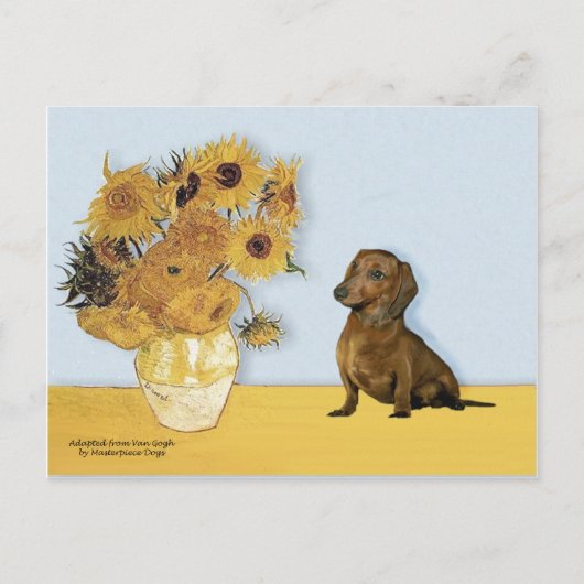 Carte Postale Dachshund (brun1) - Fleurs de soleil (Devant)