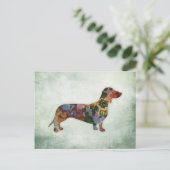Carte Postale Dachshund Chien Floral Sur Vert (Debout devant)