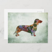 Carte Postale Dachshund Chien Floral Sur Vert (Devant / Derrière)