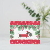 Carte Postale Dachshund Christmas mignon Chien Snowflakes Holly (Debout devant)
