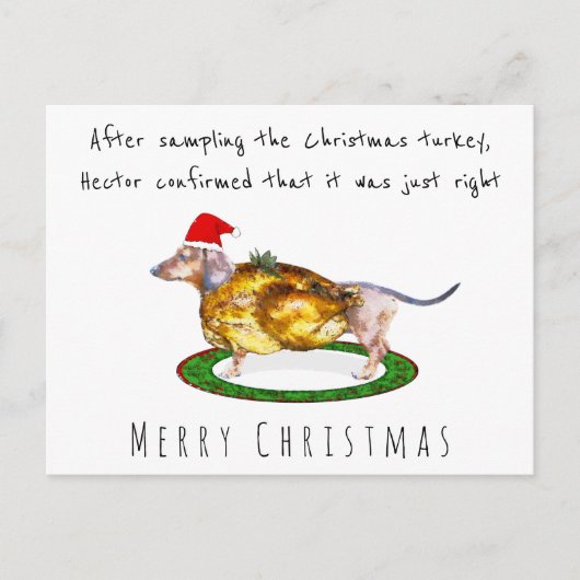 Carte Postale Dachshund drôle aquarelle a mangé la dinde de Noël (Devant)